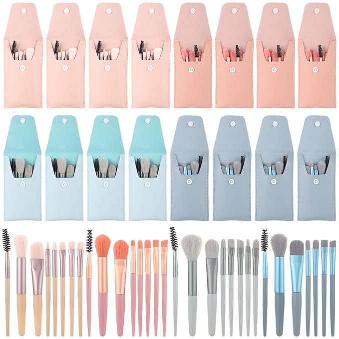 16 Sets Travel Makeup Brush, Mini Face Cosmetic Brushes with Brush Bags, Foundation Brush Kit, Bachelorette Party Favors, Bridesmaid Presents for Wedding Bridal Shower