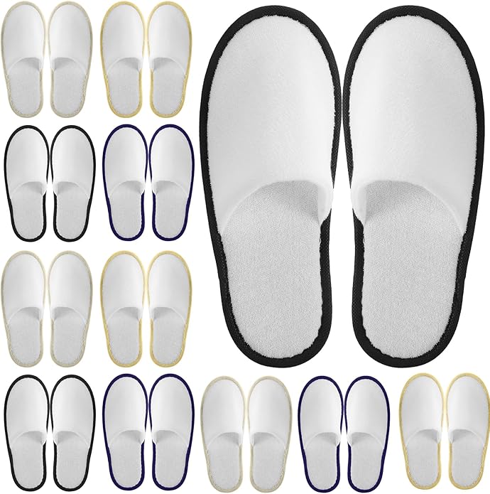 Geyoga 24 Pairs Disposable Slippers for Guests Bulk 2 Size Cotton Hotel Spa House Slippers for Graduation Wedding Party Shoeless Home Travel Individually Wrapped