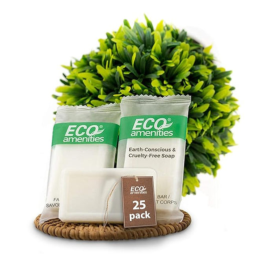 ECO amenities Bar Soap Bulk - 25 Pack, 1.0 oz Travel Size Soap Bars - Individually Wrapped For Hotels - Great for Vacation Rental and Airbnb Toiletries or Hygiene Kits Supplies
