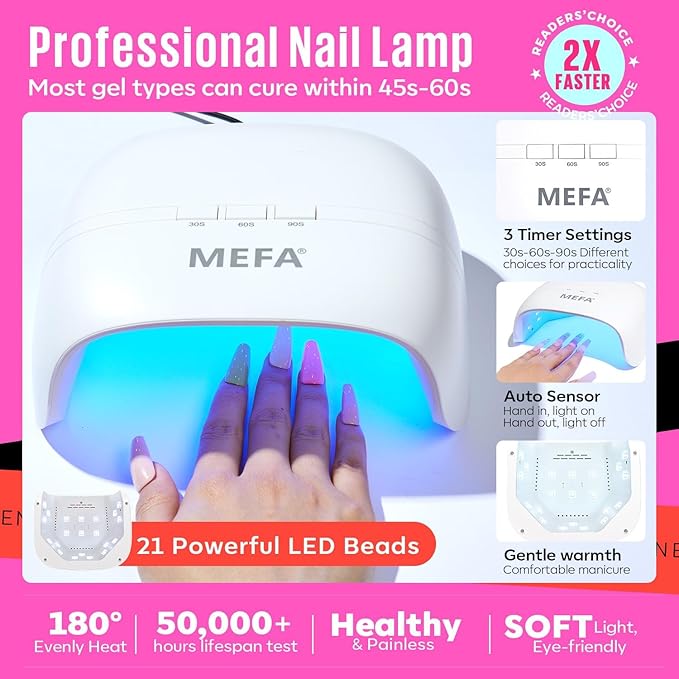 MEFA 34 Pcs Gel Nail Polish Kit with U V Light, 20 Colors All Seasons Soak Off Gel Polish Nail Set with Matte Base Top Coat Essential Manicure Tools Nails Art DIY Salon Home for Girl Woman