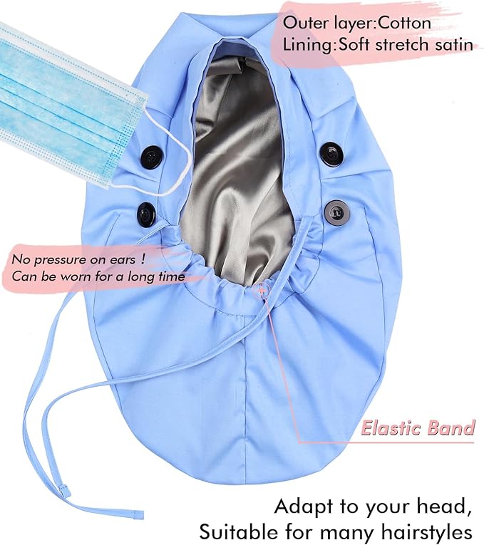 Satin Lined Work Cap with Button for Long Hair Women