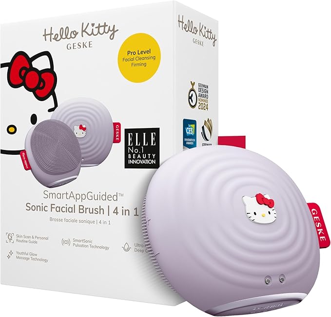 x Hello Kitty SmartAppGuided Sonic Facial Brush | 4 in 1 Electric Cleansing Brush | Daily Skincare Routine | Facial Massager