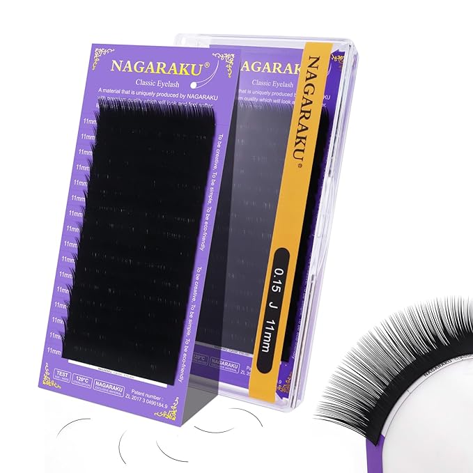 NAGARAKU Eyelash Extensions Individual Lashes Extensions Classic Lash Matte Black 16 Rows Soft Natural Matte Black Professional Beauty Salon Lash Supplies -0.15J 11mm
