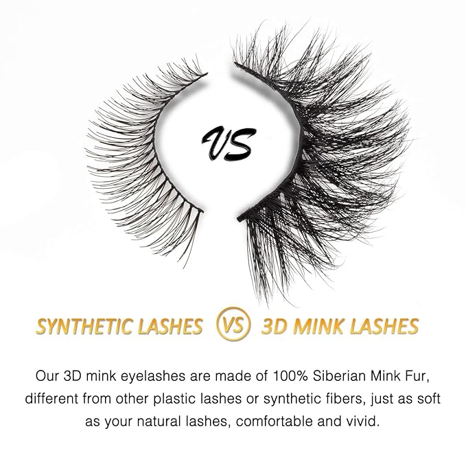 GOO GOO Mink Eyelashes, Daily Type 3D Mink Eyelashes 16mm to 20mm 10 Styles Multipack Natural Layered Effect, Hand Made Strips Fake Eyelashes 100% Real Siberian Luxury Reusable False Eyelashes