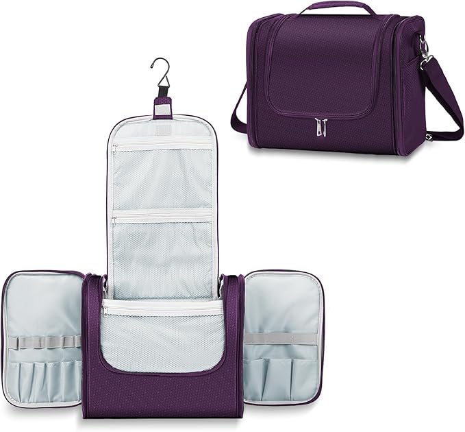 Buruis Extra Large Capacity Toiletry Bag for Women and Men, Hanging Toiletry Organizer Cosmetics Makeup Bag, Water-resistant Dopp Kit for Full Sized Toiletries, Travel Essentials (Purple)