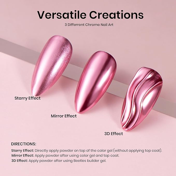 Beetles Chrome Nail Powder Mirror Effect Holographic Aurora Iridescent Pearlescent Manicure Nail Art Decoration Glitter, 8 Colors 1g or 0.5g/Jar for Women