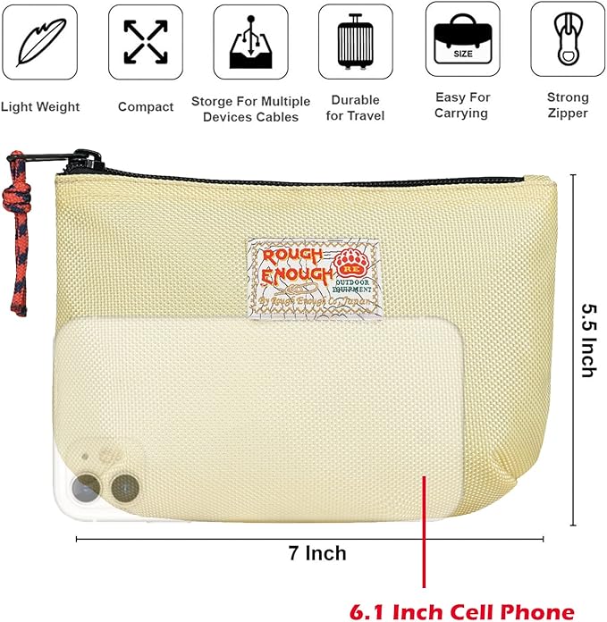 Rough Enough Small Tech Organizer Travel Case for Electronics & Cords - Cable Storage Bag Off White