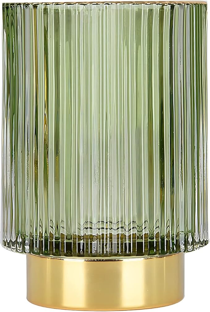 DASITON Makeup Brush holder Organizer,Crystal Cosmetic Makeup Brush Glass Brushes Storage Holder, Vintage Make Up Brush Cup Pen Pencil Holder striped vase(Green L)