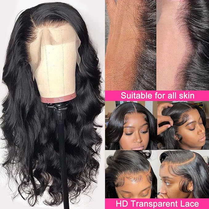 13x4 Body Wave Lace Front Wigs 32 Inch HD Transparent Lace Front Wigs for Black Women Human Hair 180% Density Glueless Wigs Human Hair Pre Plucked with Baby Hair Natural Black