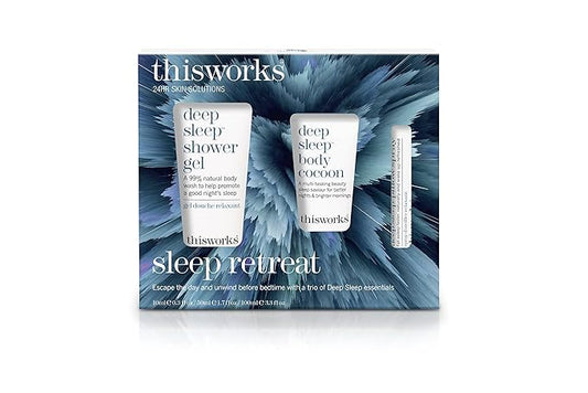 thisworks Sleep Retreat Box Gift Set: Deep Sleep Pillow Spray, Body Moisturizer and Shower Gel. Travel set to Promote Sleep with Lavender, Camomile and Vetivert