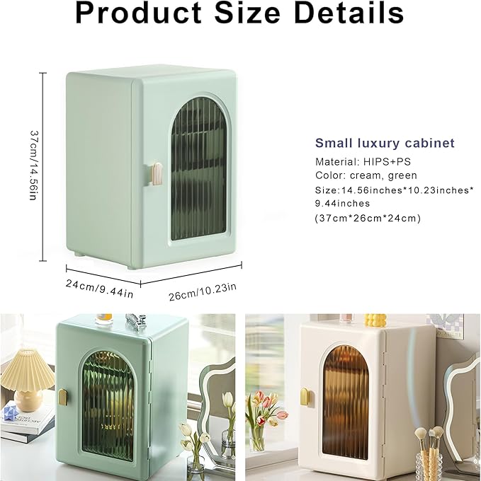 DASITON Large Capacity Makeup Organizer for Countertop,3 Adjustable Layers Skincare Organizers,Dustproof & Waterproof Makeup Storage Organizer,Cosmetic Display Case for Vanity,Bathroom,Bedroom(Green)