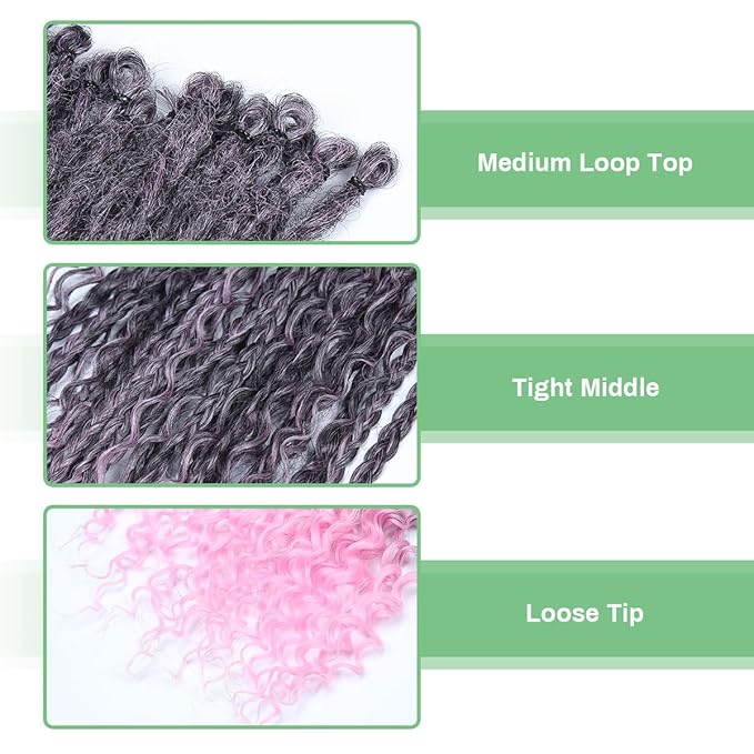 Single Dreadlock Extensions,24 Inch 30Stands Natural Black to Pink Dreads Set Synthetic Boho Braids Curly Hippie Style Dreads Handmade Dreads(24Inch Boho-30Stands,1B/Pink）