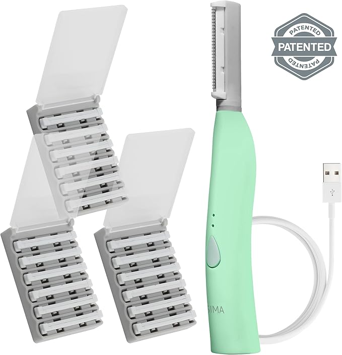 SPA SCIENCES - SIMA Patented Dermaplane Razor for Women Face – Painless 2-in-1 Facial Exfoliation & Peach Fuzz Hair Removal – Anti-Aging – 3 Speeds – Rechargeable – 21 Weeks Treatment