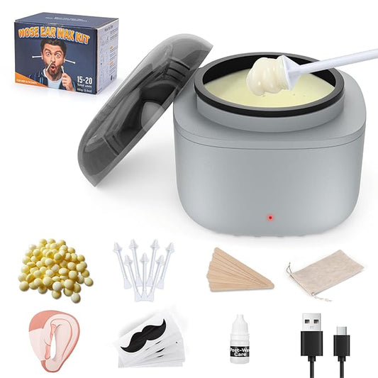 Nose Wax Kit Men, Nose Ear Hair Waxing Kit with 100g Wax, 40 Sticks, Ear Hair Removal for Men, USB Fast Heat, Smart Constant Temp, Upgraded Size, Multi-Accessories, Gray