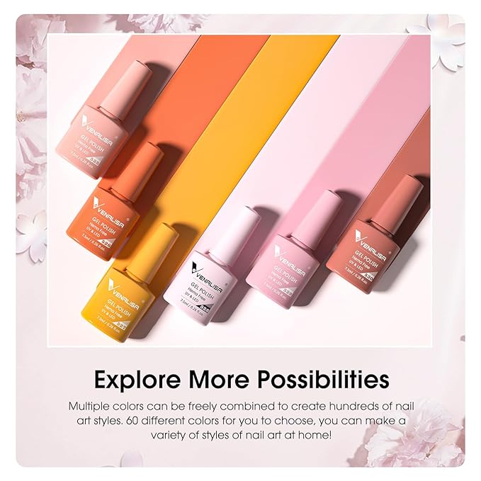 V VENALISA VENALISA VIP5 Hema Free Gel Nail Polish Set 65Pcs, 60 Colors Sparkle Jelly Pure Color Gel Polish Kit with Base Gel Top Coat Nails Manicure Gifts for Her Salon at Home