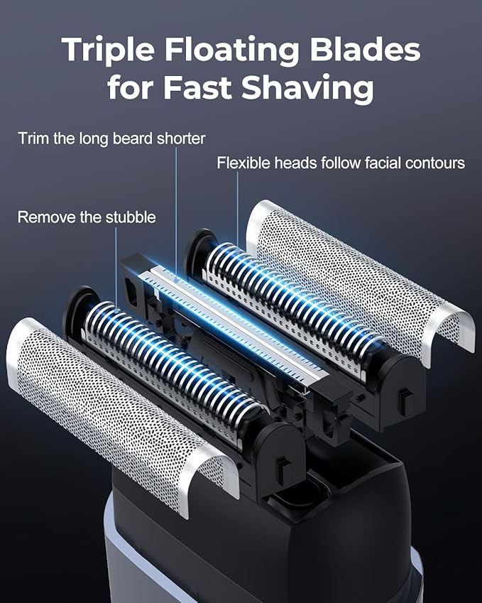 Foil Shavers for Men, Mini Electric Razors for Close Shaving Face with High Speed 3 Floating Blade Heads, USB C Fast Rechargeable Foil Shaver IPX7 Waterproof Wet Dry Travel Locked/Led Display