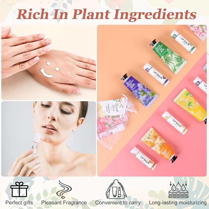 30 Sets Bulk Hand Lotion and Bulk Lip Balm Gifts, Mothers Day Gifts, Bridal Shower Favors and Wedding Favors for Guests with Thank You Card and Organza Bags, Teacher Gifts and Nurse Gifts for Women