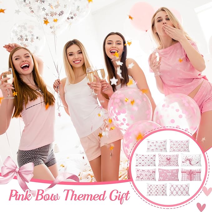 30pcs Pink Bow Makeup Bag Coquette Cosmetic Bags for Women Elegant Bow Preppy Pink Pouch Travel Toiletry Bag Bow Themed Gifts for Women Teens Teen Girls