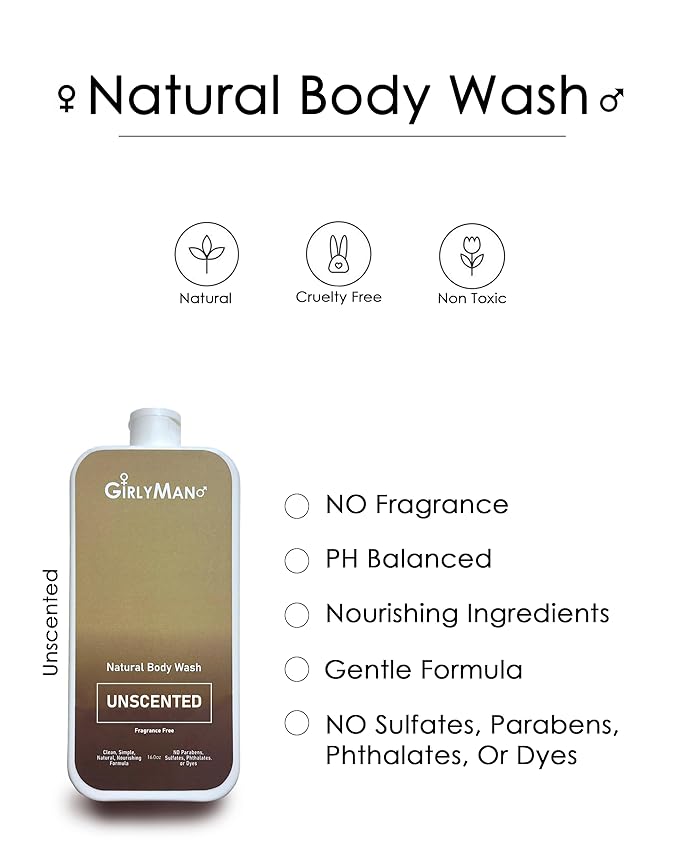 Natural Body Wash - Made with Olive Oil & Aloe Extract, No Artificial Fragrance, PH Balanced, Gentle Formula, Nourishing Ingredients, Family Owned (Unscented)