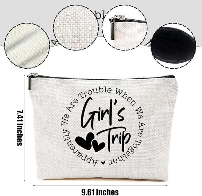 4Pcs Girls Trip Gifts Favors, Girls Weekend Gifts Makeup Bag, Bestie Gifts Weekend Bag Vacation 2025 Cosmetic Bag, Friendship Gifts for Women Girl Sister, Graduation Wedding Gifts Toiletry Bag