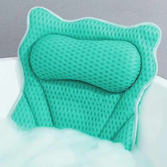 Bath Pillow, Bath Pillows for Tub Neck and Back Support, Soft 4D Air Mesh Bathtub Pillow 16.5 x 17.3 INCH, with 6 Powerful Suction Cups, Bath Accessories Relaxing Gifts for Women (Lake Blue)