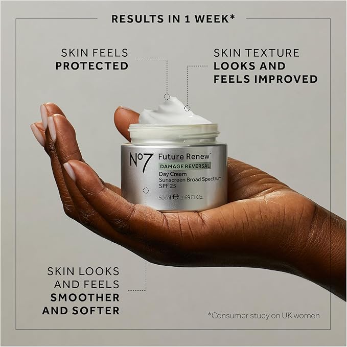 No7 Future Renew Damage Reversal Day Cream SPF 25 - Anti Aging Moisturizer with SPF for Visible Sun Damage - Protects, Moisturizes & Reverses Dullness - Suitable for All Skin Types (0.5 Fl Oz)