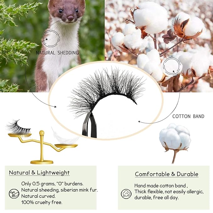GOO GOO 3D Mink Eyelashes, Daily Type 13mm to 18mm 5 Styles Fake Eyelashes Multipack Real Siberian Mink Fur False Eyelashes Natural Look Hand Made Reusable Eyelashes for Women