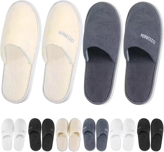 Disposable Slippers 8 Pairs Non Slip Spa Slippers Washable Reusable Hotel Slipper Super Comfort Soft Coral Fleece Bulk Closed Toe House Slippers for Guests Women Men Home Indoor Party Travel