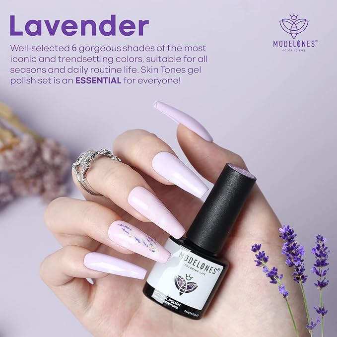 modelones Gel Nail Polish Set- Purple 6 Colors Gel Polish Set Glitter Nail Polish Gel Soak Off LED Nail Art Manicure Christmas Holiday Gel Nail Kit Gift Set for Women DIY Home Salon