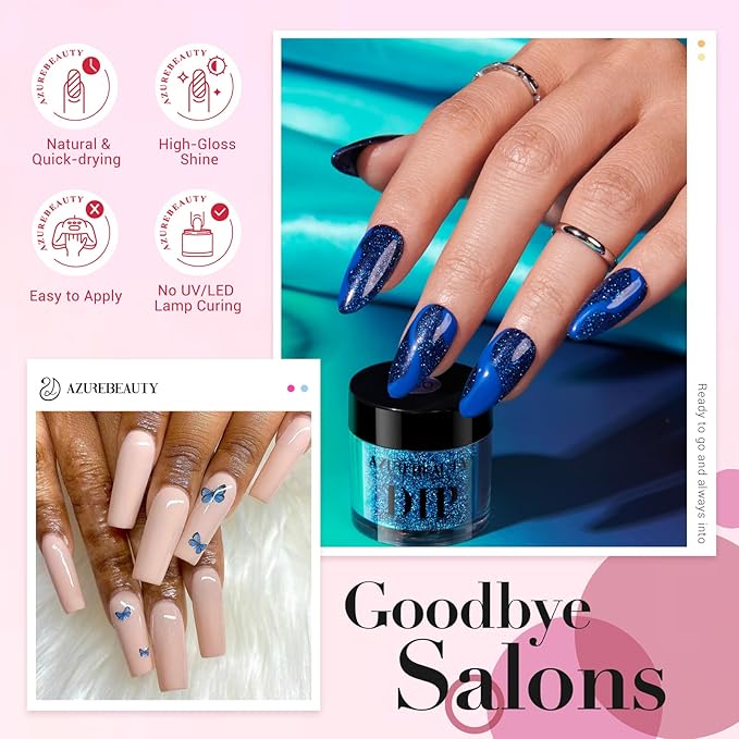 AZUREBEAUTY Dip Powder Nail Kit Starter 20 Colors Nude Brown Glitter Purple Blue Dipping Powder Liquid Set with Top/Base Coat Activator for French Nail Art Manicure DIY Salon Gifts for Women