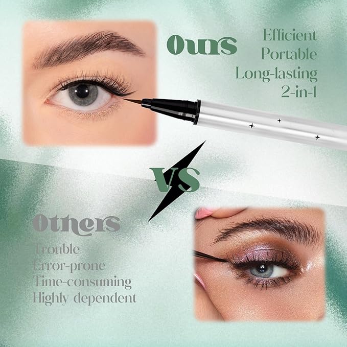 Lower Lash Stamp 2 in 1 Bottom Eyelash Stamp with Ink Kit Waterproof& Long Lasting Quick Eye Makeup Tool DIY at Home(Black)