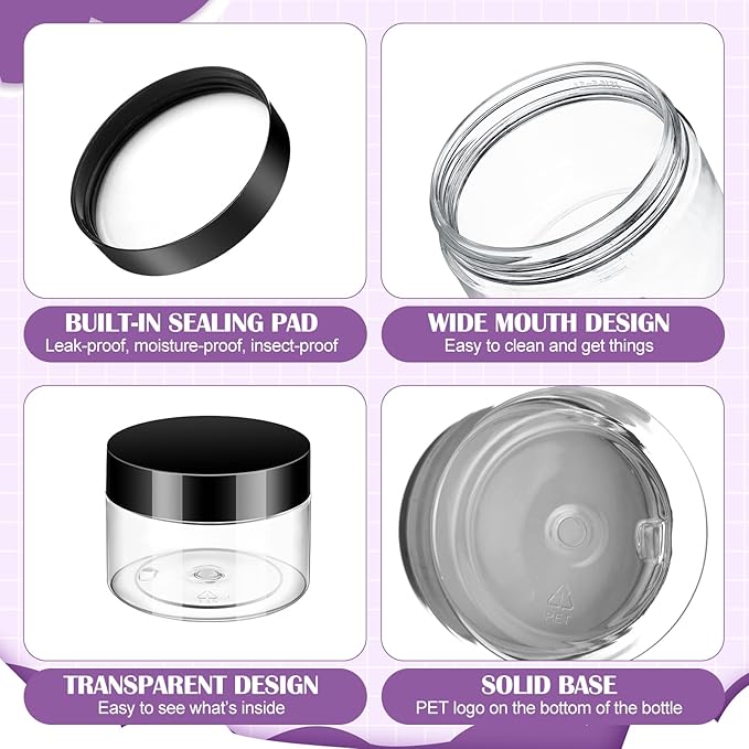 Aoriher 150 Pcs Plastic Container Jars with Lids Round Cosmetic Jars Empty Plastic Container for Lotion, Cream, Ointments, Makeup, Eye Shadow, Rhinestone, Samples, Pot, Travel Storage(4 oz,Black)