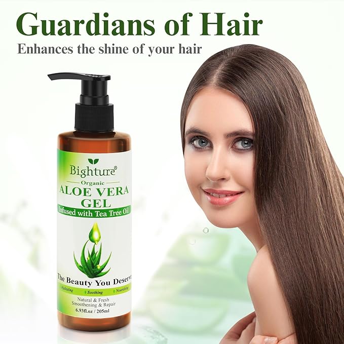 Aloe Vera Gel with Tea Tree Oil for Face & Body, Freshly-cut Aloe Vera Gel Ideal for Skin, Scalp, & Hair Hydration, Calming Moisturizer for Soothing After Sun Care Relief, 6.93 oz