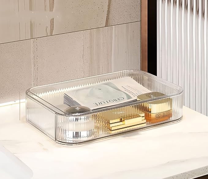 Stackable Clear Plastic Organizer Drawer | Organize Eyeshadow Palettes, Cosmetics, and Beauty Supplies on a Vanity