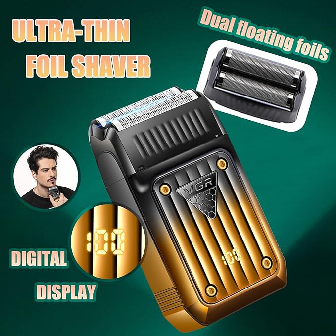 VGR 644 Hair Clippers for Men Professional, Cordless Beard Trimmer & Electric Razor Shavers for Men, Rechargeable 3 Piece Barber Hair Cutting Kit LED Display Men's Grooming Kit