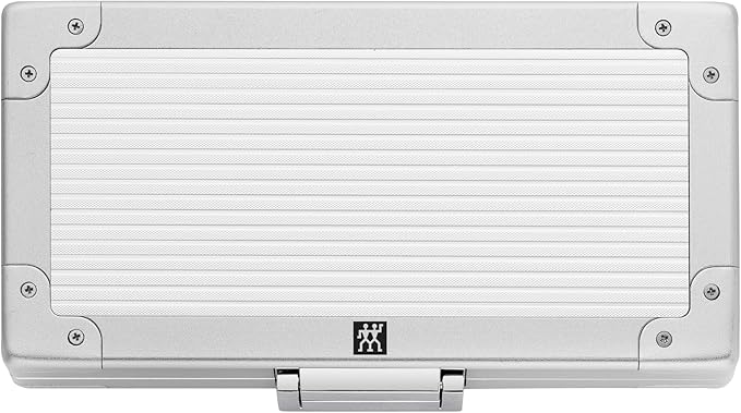 Manicure Set (5 piece, aluminum case for nail care and pedicure, velvet inlay with compact nail clipper), Premium, Black