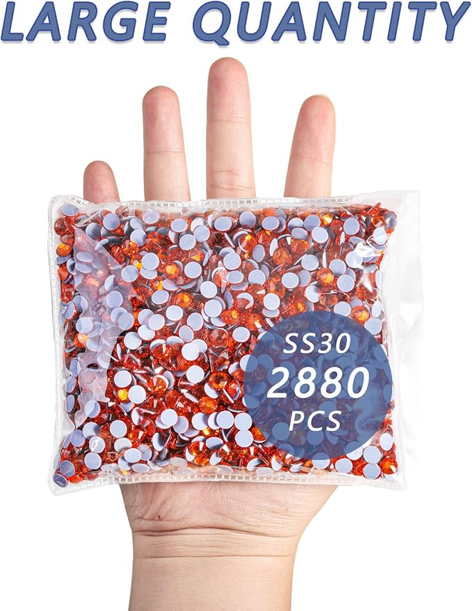 Beadsland Hotfix Rhinestones Bulk, 2880pcs Orange Hot Fix Rhinestones for Crafts Clothes DIY Decoration, Hyacinth/Orange, SS30, 6.3-6.5mm