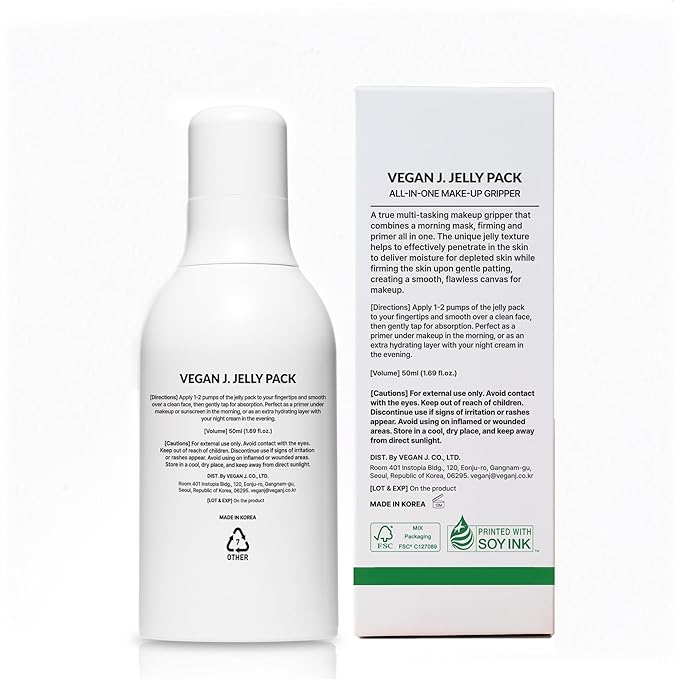 Vegan J Jelly Pack Multi-Use Primer Gel | Niacinamide, Firming, Hydrating | Vegan K-Beauty | Pore-Perfecting, Lifting & Smoothing | Makeup-Ready Skincare (50ml)