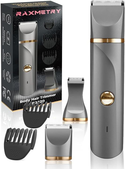 Bikini Trimmer for Women -Manscape Body Hair Trimmer IPX7 Waterproof Ball,Rechargeable Electric Shaver for Pubic/Body/Groin Grooming,Gifts for Him Dad,Gray&Gold