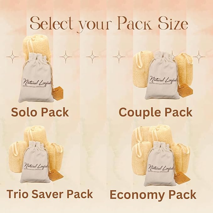 All Natural Loofah Sponge, Pack of 4 Real Egyptian Bath & Shower Exfoliating Loofa Scrubber Sponges for Face, Back & Body, Eco Friendly, No Toxic Chemicals, 6" x 6" by Crafts of Egypt