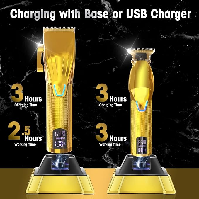 Suttik Professional Hair Clipper and Trimmer Set, Barber Clippers Set for Men Professional Kit, Beard Trimmer Haircut Kit, Cordless Clippers for Hair Cutting,Gold
