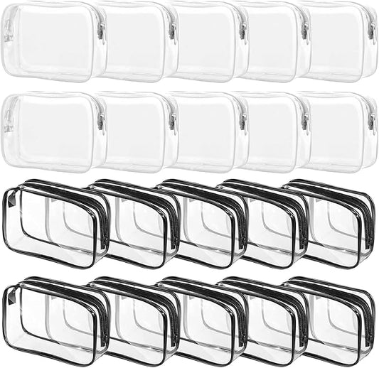 20 Packs Clear Cosmetics Bags for Women Men Waterproof Toiletry Bags PVC Makeup Bags Organizer Case with Zipper for Travel Bathroom (Black&White)
