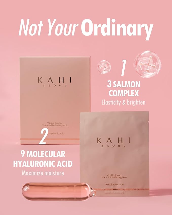 KAHI Wrinkle Bounce Water Full Perfecting Hydrating Face Mask Skin Care | Hyaluronic Acid Face Mask Korean Sheet Mask | Brightening Face Masks Beauty Glass Skin Korean Skincare (6EA, 1.23 oz)