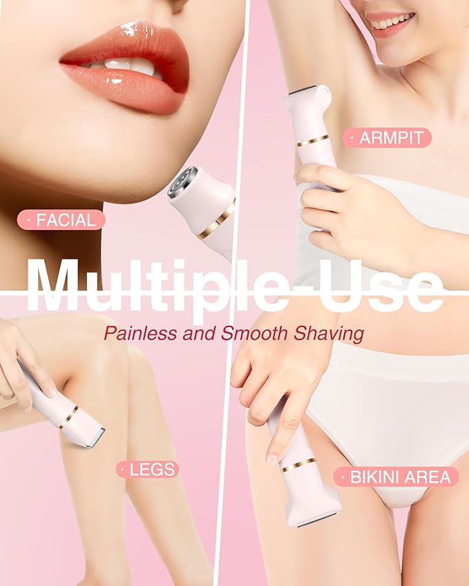 Bikini Trimmer for Women, 3 in 1 Electric Shaver for Womens,Painless Personal Body Hair Groomer,Smooth Hair Trimmer for Pubic Hair,USB-C Charger,IPX7 Waterproof,Ceramic Blades,Peach