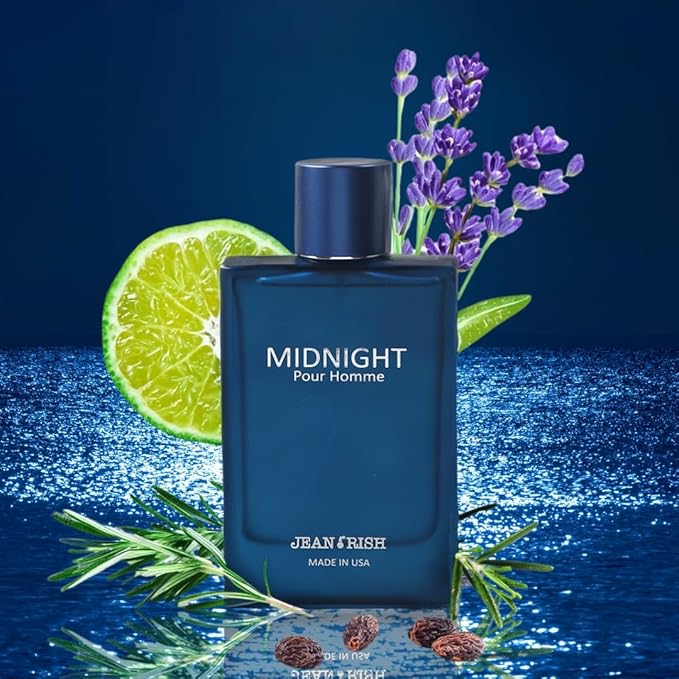Jean Rish Midnight Pour Homme Eau De Toilette for Men (3.4 Fl Oz / 100ml) with Rosemary, Bergamot & Sea Notes - Long Lasting and Luxury Fragrance