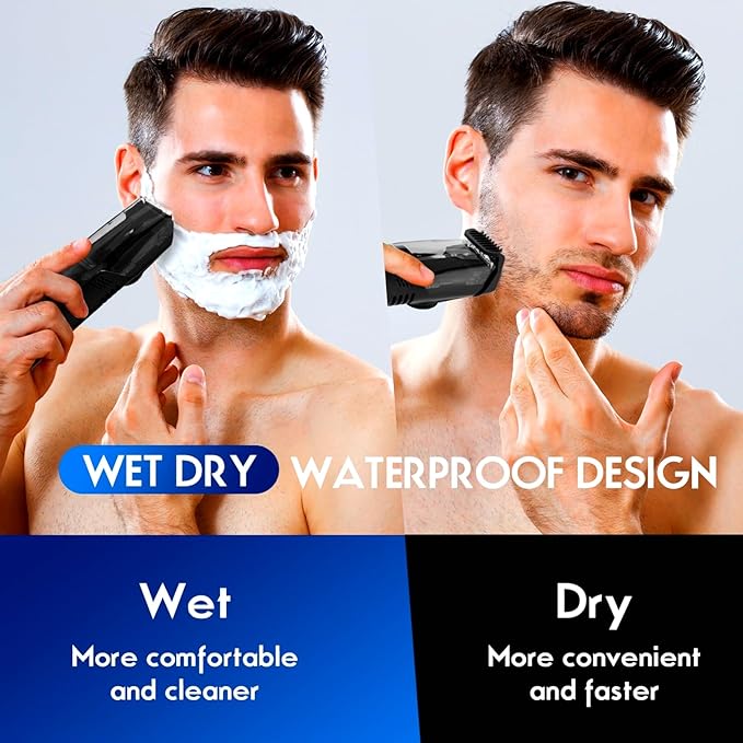 Vacuum Beard Trimmer for Men Rechargeable, IPX6 Waterproof Mustache Trimmer with Adjustable Length Combs (1/25’’-4/5’’), Men’s Electric Stubble Trimmer, Cordless with Built-in Vacuum (Black)
