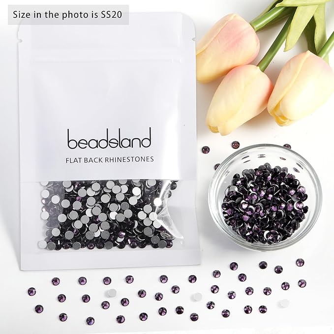 Beadsland 1440pcs Flat Back Crystal Rhinestones Round Gems for Nail Art and Craft Glue Fix, Tanzanite, SS20, 4.6-4.8mm