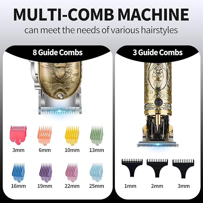 Roziapro Hair Clippers for Men T-Blade Trimmer Professional Barber Clippers - Cordless Hair Cutting Beard Trimmer Mens Electric Hair Trimmer Rechargeable Gold Knight Grooming Kit （Gold）