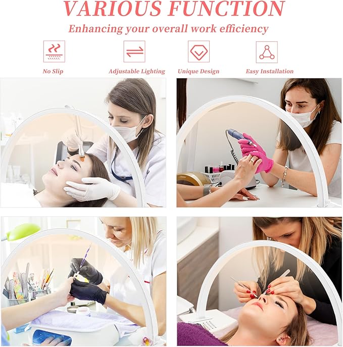 Half Moon Light Nail Lamp for Desk, Lash Light Led Nail Tech Lamp with Adjustable Brightness, Desk Lamp for Lash Eyelash Extension, Tattoo, Skincare, Eyebrows