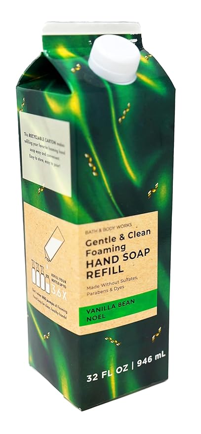 Bath + Body Works Gentle Foaming Hand Soap Refill - XL Size - 32 oz Compatible with all Bath & Body Works Gentle Foaming Hand Soap Bottles (Vanilla Bean Noel)